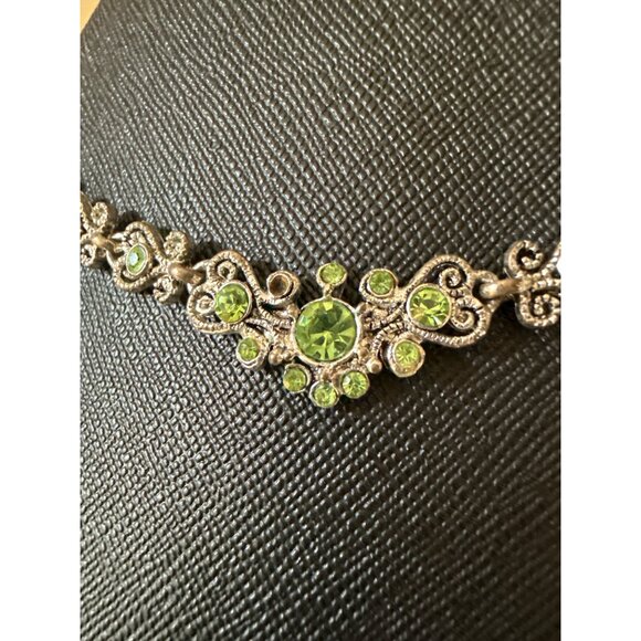 Vintage Silver & Green Gemstone Choker Necklace Princess Exotic India - Picture 11 of 14